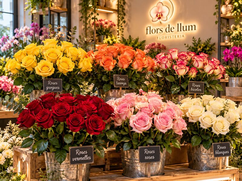 Rams de roses de colors a la botiga
